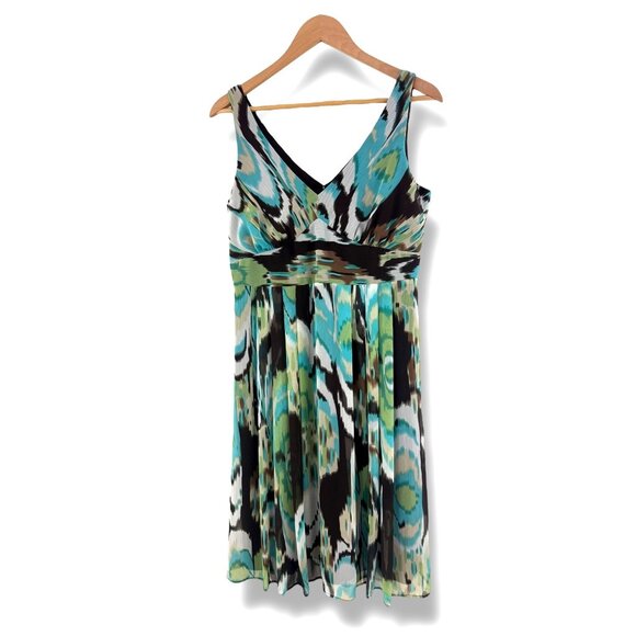 R&M Richards Watercolor Ikat Print Empire Waist Chiffon Dress Size 12 Summer - Picture 7 of 7